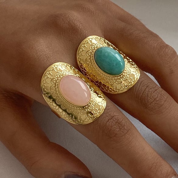 1 Piece Classic Retro Style Geometric Shape Stainless Steel 18K Gold Plated Inlay Natural Stone Women's Adjustable Ring