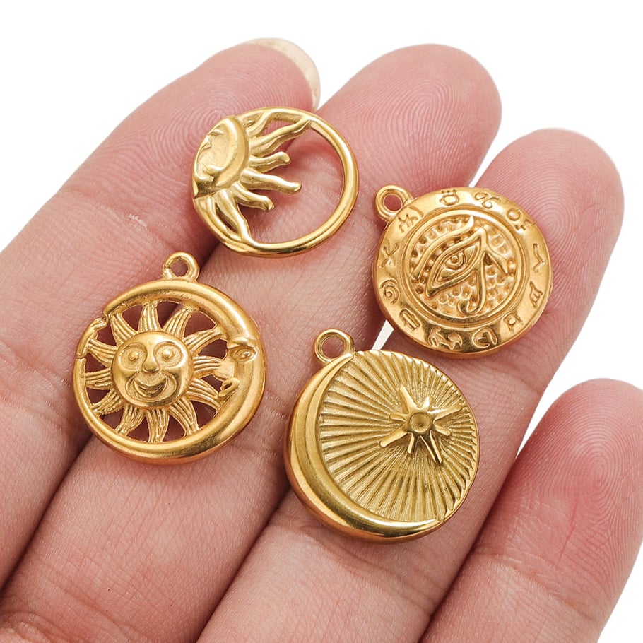 1 pair simple series retro sun/moon gold plated women pendants h5Picture5