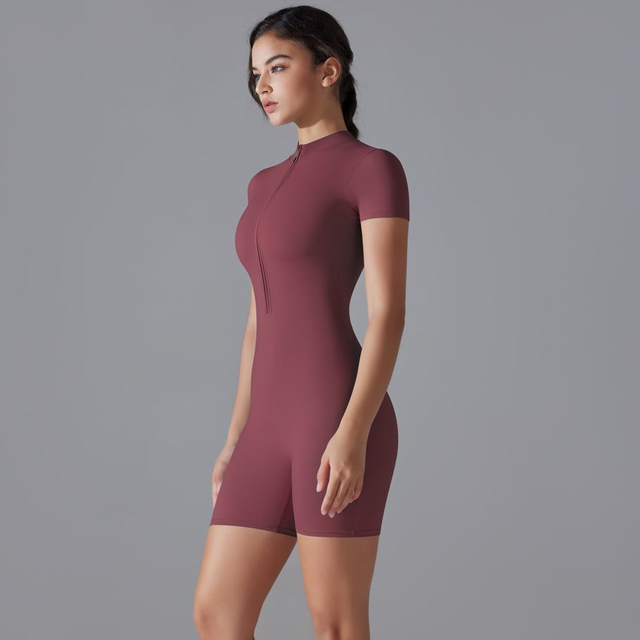 1 Piece Premium Feeling Zipper Short Sleeve Yoga Bodysuit Women's Sport Clothing Picture6