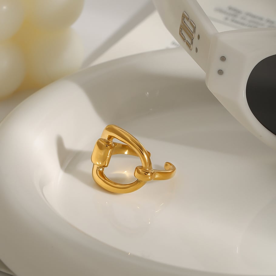 1 Piece Minimalist Series Chic Irregular Shape Stainless Steel Gold Color Women's Adjustable Rings Picture6