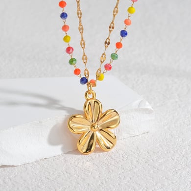 1 pezzo semplice serie classica sole/luna acciaio inossidabile placcato oro 18 carati collane a strati da donna h5 Immagine3