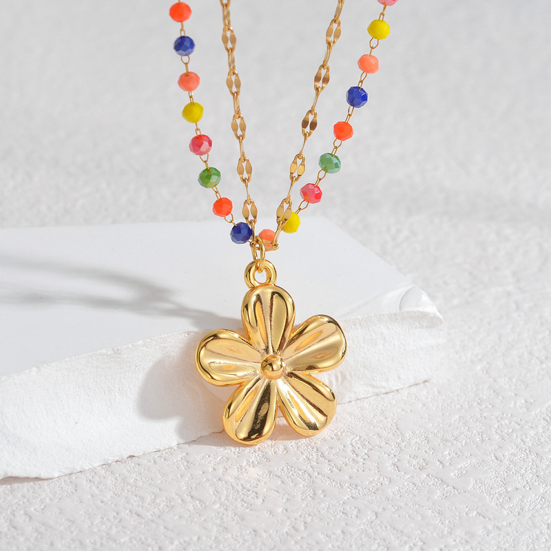 1 pezzo semplice serie classica sole/luna acciaio inossidabile placcato oro 18 carati collane a strati da donna Immagine3