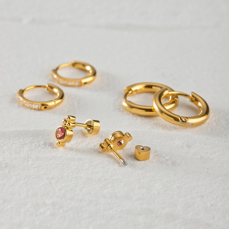 1 Paar Ohrringe der luxuriösen Serie Sweet Geometric aus Edelstahl mit 18 Karat vergoldetem Strass für Damen Bild4