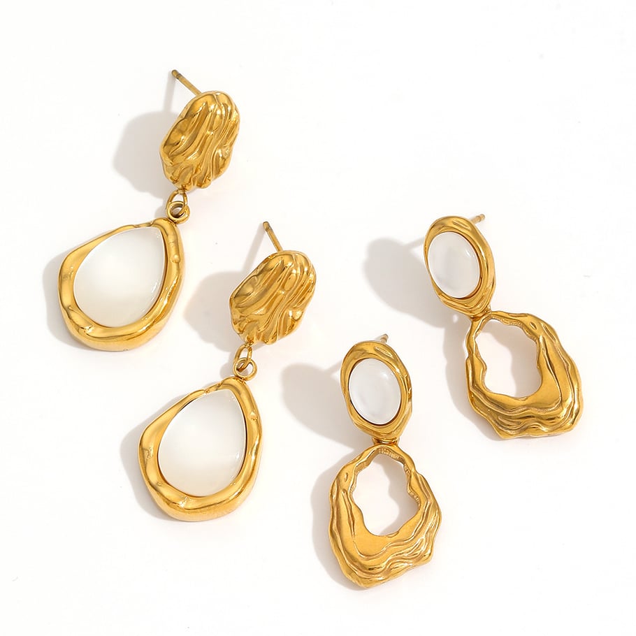 1 Pair Classic Series Retro Geometric 18K Gold Plated Artificial Gemstone Stud Earrings Picture6