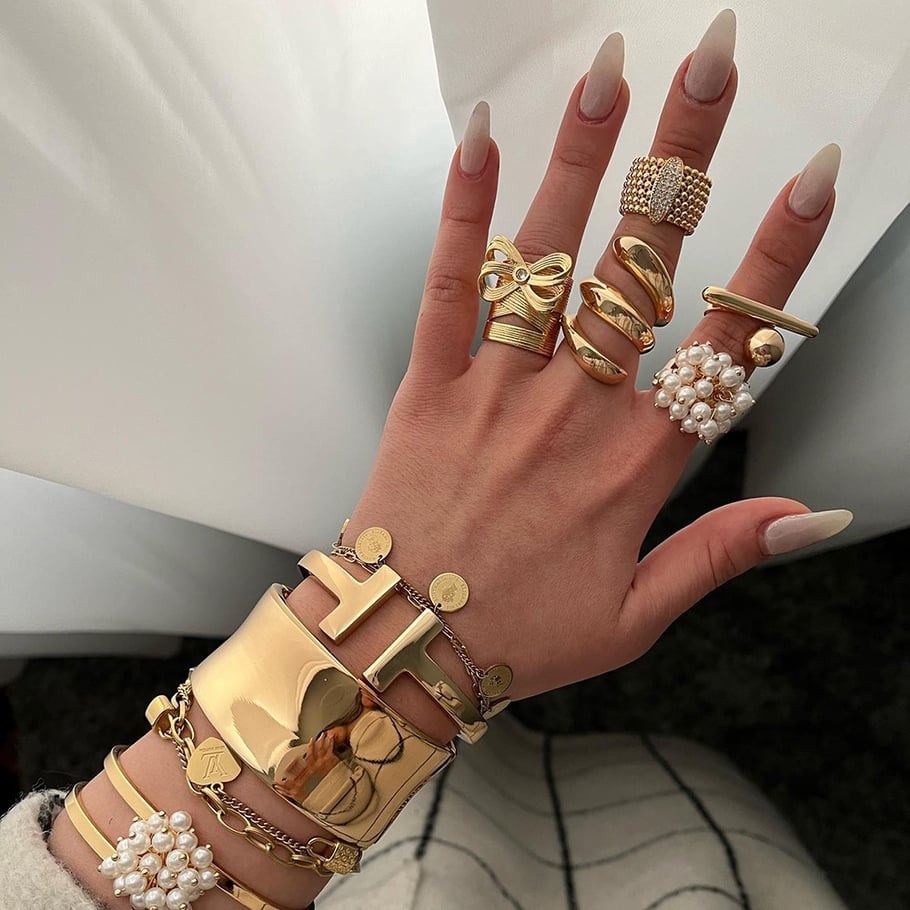 1 Pair Simple Series Retro Bow Knot Stainless Steel 18K Gold Plated Rhinestone Women Adjustable Rings Picture3