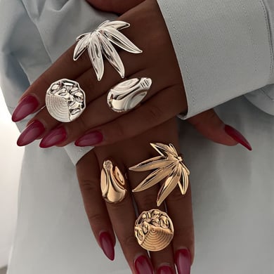 Anillos individuales para mujer de acero de titanio color dorado con hojas de estilo Ins de serie simple de 1 pieza h5 Imagen5