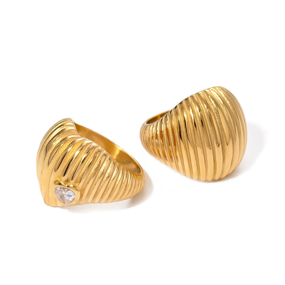 1 Piece Classic Retro Style Conch Shape Stainless Steel 18K Gold Inlay Zircons Women's Single Ring Picture6