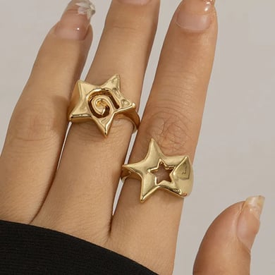 1 Piece Designable Series Retro Pentagram Shape Openwork Craft Stainless Steel Gold Color Women's Single Rings h5 Picture4