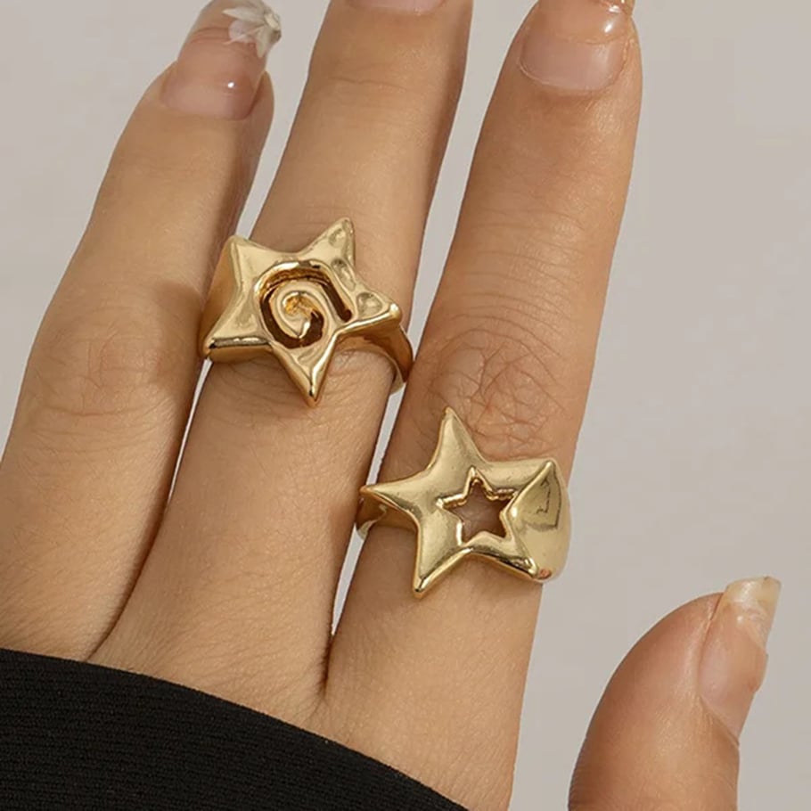 1 Piece Designable Series Retro Pentagram Shape Openwork Craft Stainless Steel Gold Color Women's Single Rings Picture4