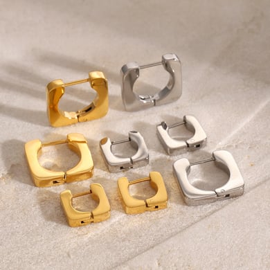 1 Paar Creolen der Simple Series, klassisch, geometrisch, Edelstahl, 18 Karat vergoldet, für Damen h5 Bild3