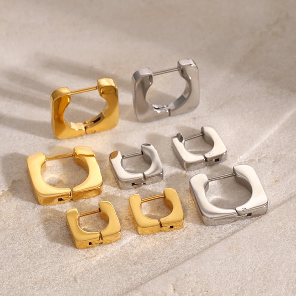 1 Pair Simple Classic Style Geometric Stainless Steel 18K Gold Plated Women's Hoop Earrings