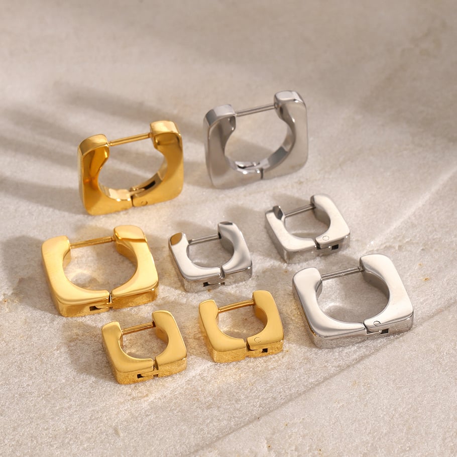 1 Paar Creolen der Simple Series, klassisch, geometrisch, Edelstahl, 18 Karat vergoldet, für Damen Bild3