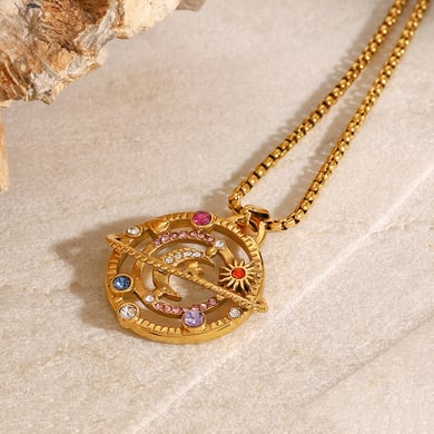 1 Piece Luxurious Series Elegant Sun/Moon Stainless Steel 18K Gold Plated Rhinestone Women Pendant Necklaces h5 Picture3
