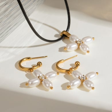 1 Pair Simple Series Elegant Cross Stainless Steel 18K Gold Plated Artificial Pearl Women Earrings set h5 Picture5