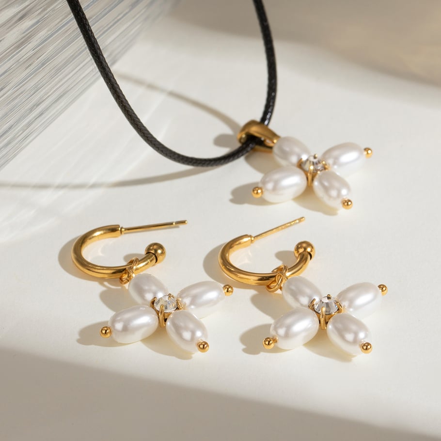 1 Pair Simple Series Elegant Cross Stainless Steel 18K Gold Plated Artificial Pearl Women Earrings set Picture5