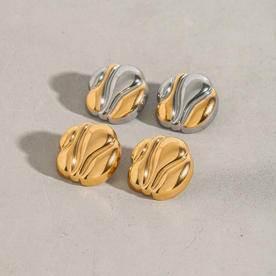1 Pair Stylish Series Water Ripple Texture Stainless Steel Gold Color Women's Stud Earrings Picture7
