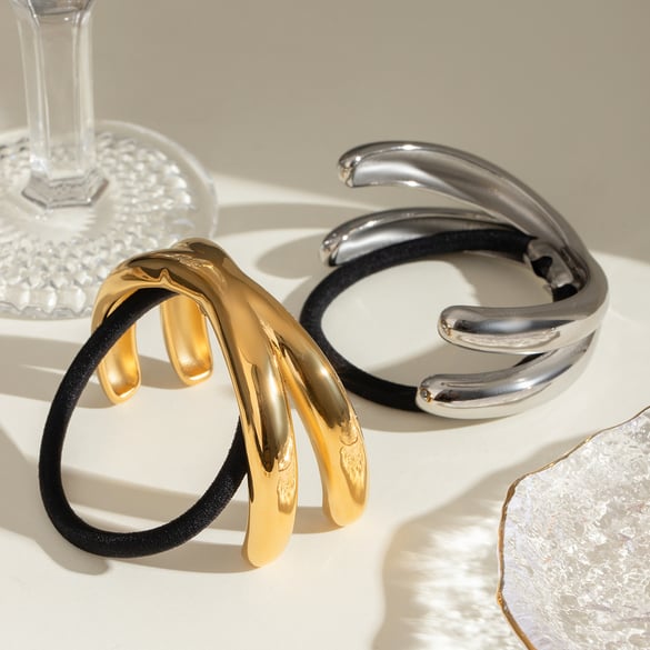 1 Pair Simple Series Casual Solid Color Stainless Steel 18K Gold Plated Women Hair Clips 2