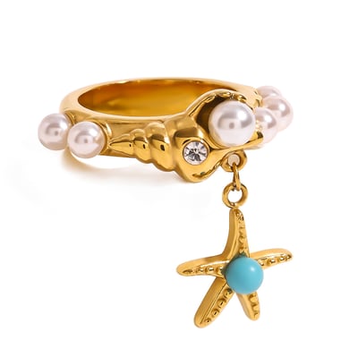 1 Paar Ethnische Serie Retro Schildkröte Edelstahl 18K vergoldet künstliche Perle Frauen Einzelringe h5 Bild6