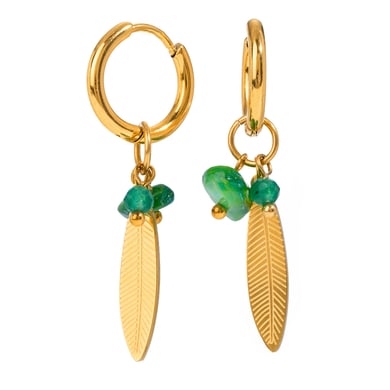 1 Pair Ethnic Series Retro Plant Stainless Steel 18K Gold Plated Natural Stone Women Drop Earrings h5 Picture5