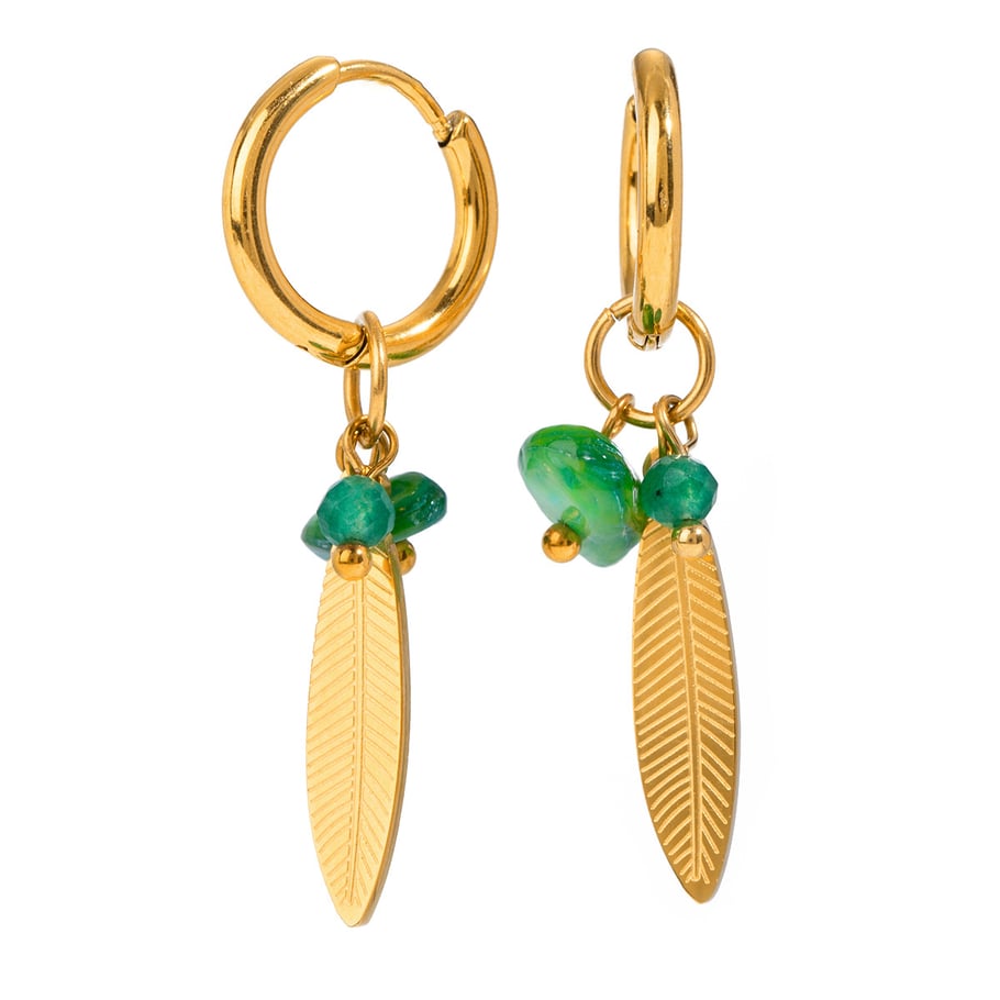 1 Pair Ethnic Series Retro Plant Stainless Steel 18K Gold Plated Natural Stone Women Drop Earrings Picture5