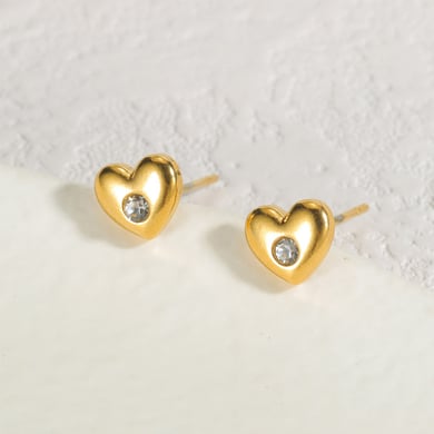 1 paire de boucles d&#39;oreilles à tige en acier inoxydable plaqué or 18 carats avec strass pour femme, série Simple Sweet Heart h5 Image3