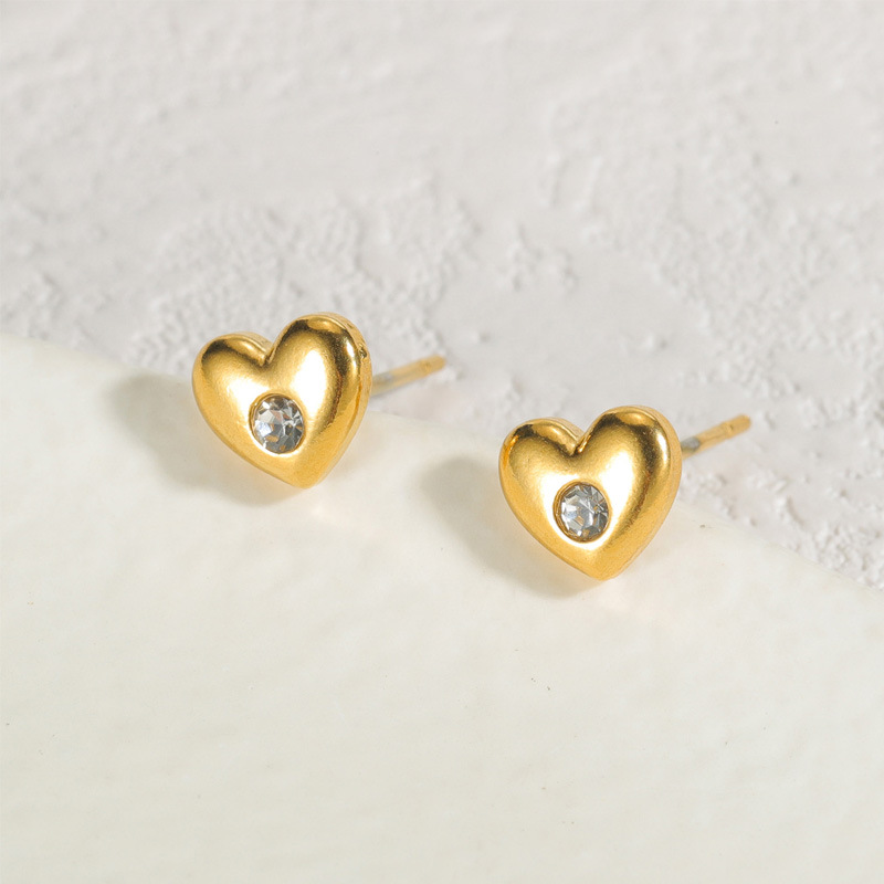 1 paire de boucles d&#39;oreilles à tige en acier inoxydable plaqué or 18 carats avec strass pour femme, série Simple Sweet Heart Image3