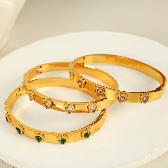 1 Piece Simple Series Classic Heart Stainless Steel 18K Gold Color Plated Zircon Women's Bangles