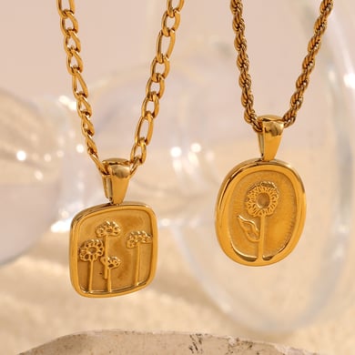 Collar con colgante de acero inoxidable dorado con diseño de flores naturales de la serie romántica de 1 pieza para mujer h5 Imagen3