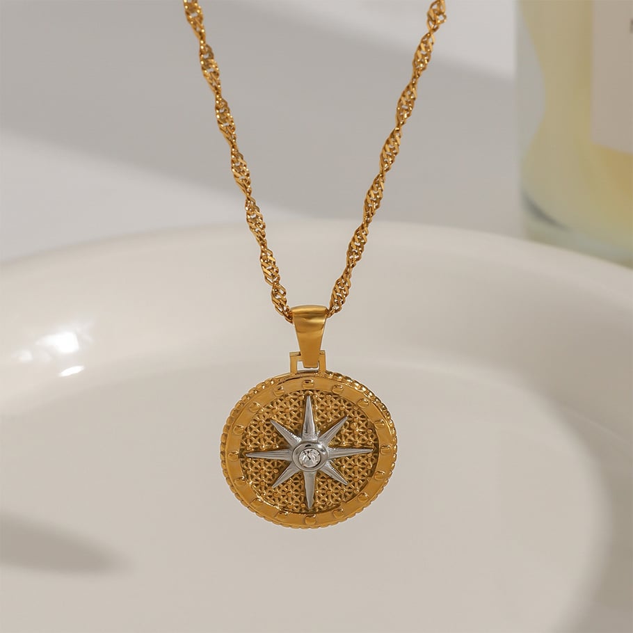 1 Stück Luxuriöse Serie Europa und Amerika Achtzackiger Stern Edelstahl Goldfarben Damen-Anhänger Halsketten Bild6