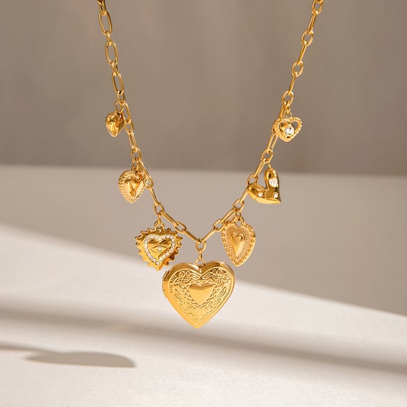1 pezzo serie classica elegante cuore in acciaio inossidabile placcato oro 18 carati collane con ciondolo da donna