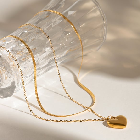 1 Piece Simple Series Simple Heart Stainless Steel 18K Gold Plated Women Layered Necklaces 2