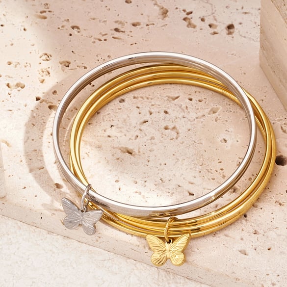 1 pieza de pulseras de acero inoxidable color dorado con diseño de animales dulces de la serie romántica para mujer