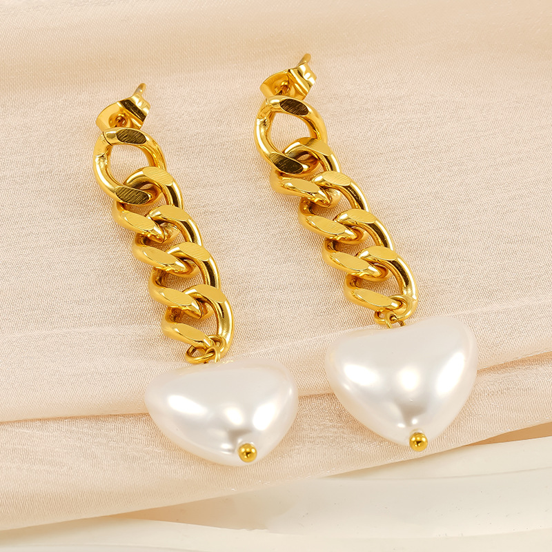 1 Pair Simple Sweet Style Heart Shape Titanium Steel 18K Gold Plated Inlay Artificial Pearl Women's Drop Earrings Picture4