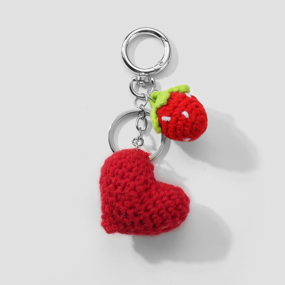1 Piece Cute Knitted Strawberry & Cherry Heart Bag Charms Picture9