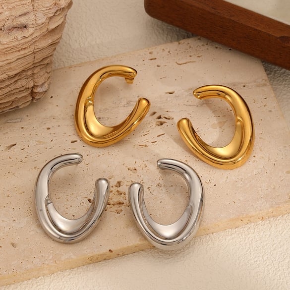 1 paire de boucles d&#39;oreilles à tige simples et irrégulières en acier inoxydable 2