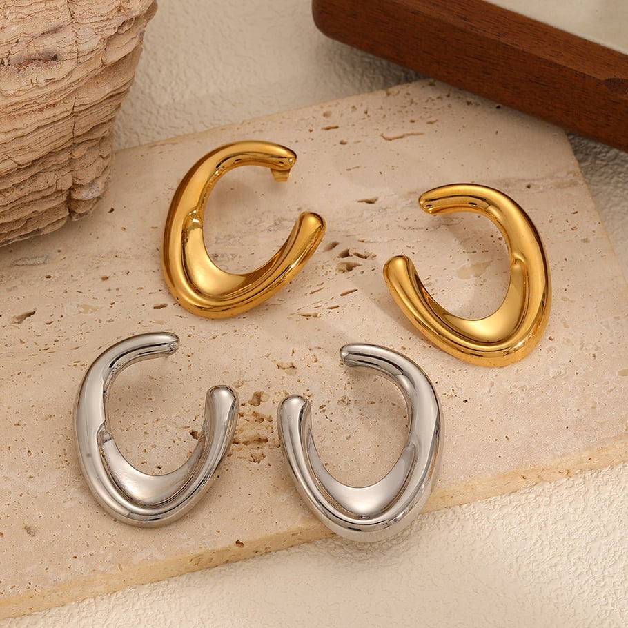 1 Pair Minimalist Style Irregular U Shape Stainless Steel Gold Color Women's Stud Earrings Picture3