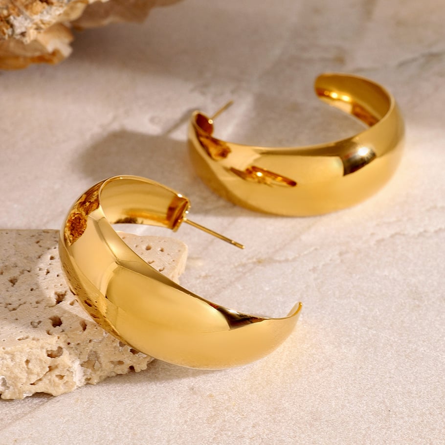 1 Paar einfache ringförmige Creolen aus Edelstahl der Simple-Serie, 18 Karat vergoldet, für Damen Bild4