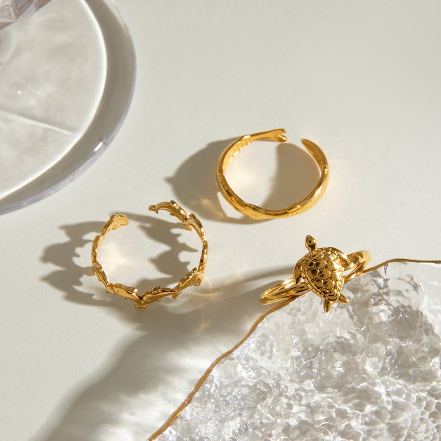 1 Pair Simple Series Retro Geometric Stainless Steel 18K Gold Plated Women Ring Sets Picture5