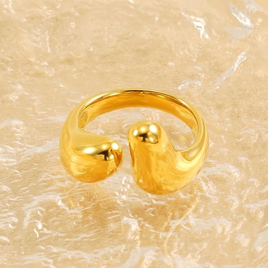 1 Pair Classic Series Retro Geometric Stainless Steel 18K Gold Plated Women Adjustable Rings h5 Picture4