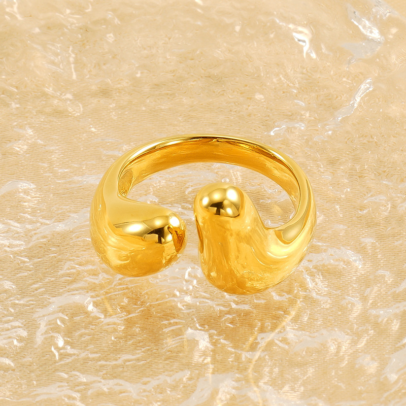 1 Pair Classic Series Retro Geometric Stainless Steel 18K Gold Plated Women Adjustable Rings Picture4