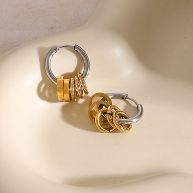 18K gold stainless steel earrings color matching polished steel ring hanging five small gold rings titanium steel earrings h5 Picture4