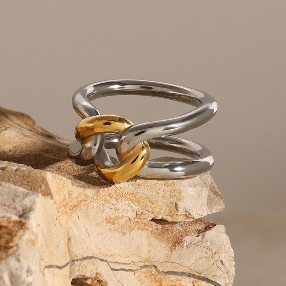 1 Piece Simple Series Simple Twist Stainless Steel Gold Plated Women's Single Rings h5Picture3