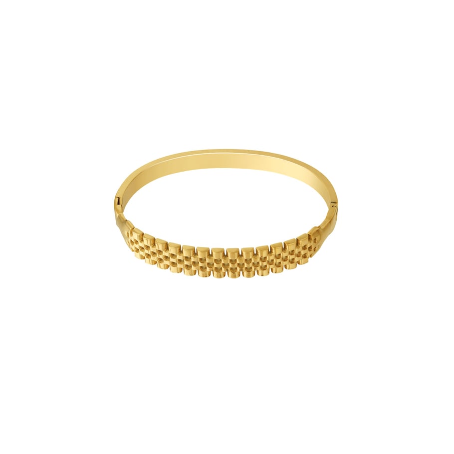 1 Piece Minimalist Series Elegant Rectangular Patchwork Stainless Steel Gold Color Women's Bangles Picture4