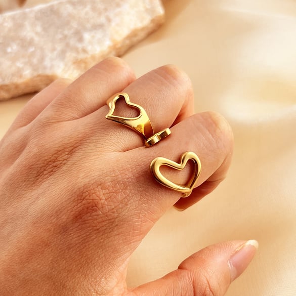 1 stuk Simple Series Simple Heart roestvrij staal goudkleurige verstelbare damesringen