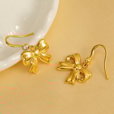 1 Pair Ins Fashionable Style Bowknot Shape Titanium Steel 18K Gold Plated Inlay Artificial Crystal Women's Drop Earrings h5 Picture4
