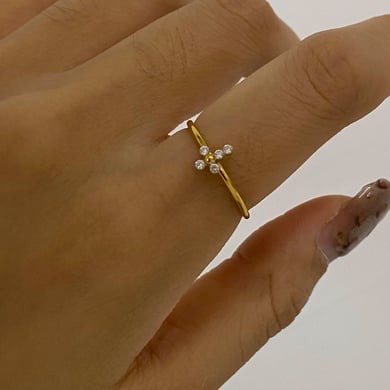 Conjunto de anillos de mujer de acero inoxidable dorado con diseño de cruz de estilo Ins de 1 pieza de lujo h5 Imagen8