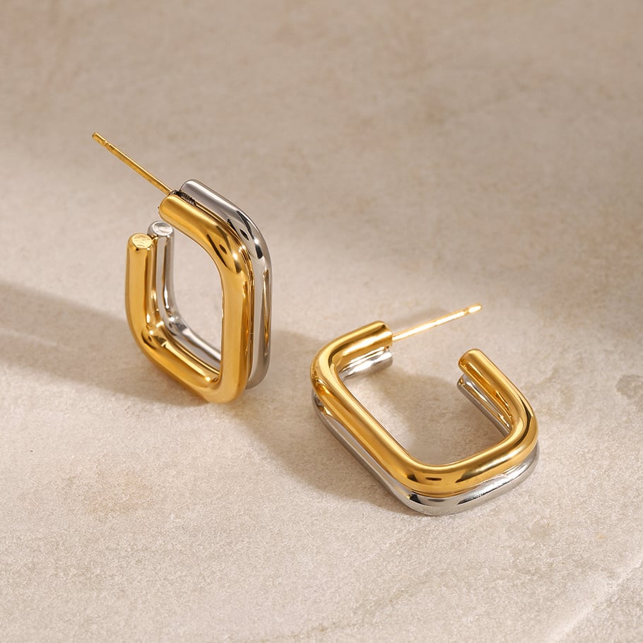 1 Pair Simple Series Casual Geometric Stainless Steel 18K Gold Plated Women Hoop Earrings Picture3