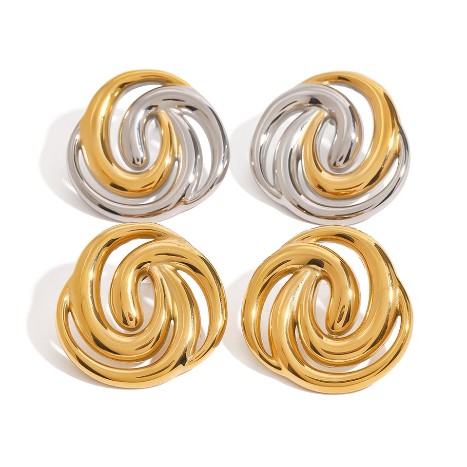 1 par de pendientes de botón elegantes de acero inoxidable anular de color dorado para mujer Imagen6