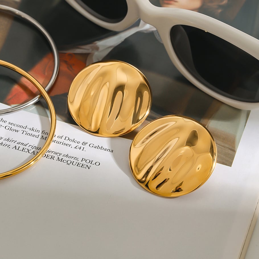 1 Pair Minimalist Series Water Ripple Pattern Stainless Steel Gold Color Women's Stud Earrings Picture10