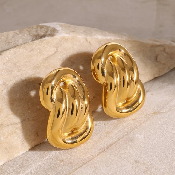 1 Pair Simple Series Retro Twist Stainless Steel 18K Gold Plated Women Stud Earrings 2